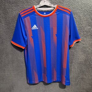 Adidas Kids XL Training T-Shirt‎ Blue Red Striped ClimaLite Activewear